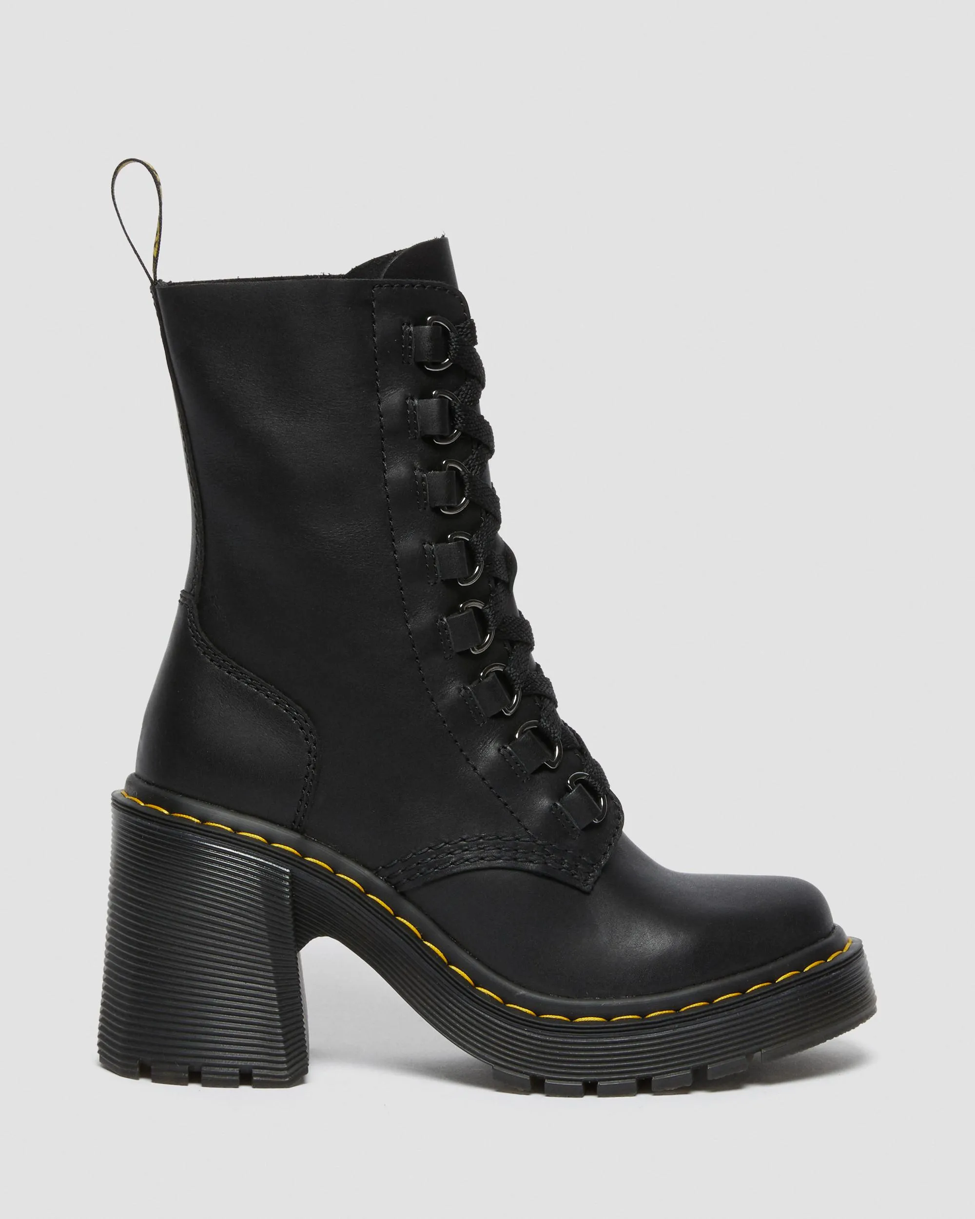 Leather Chesney flared heel lace-up boots by Dr. Martens