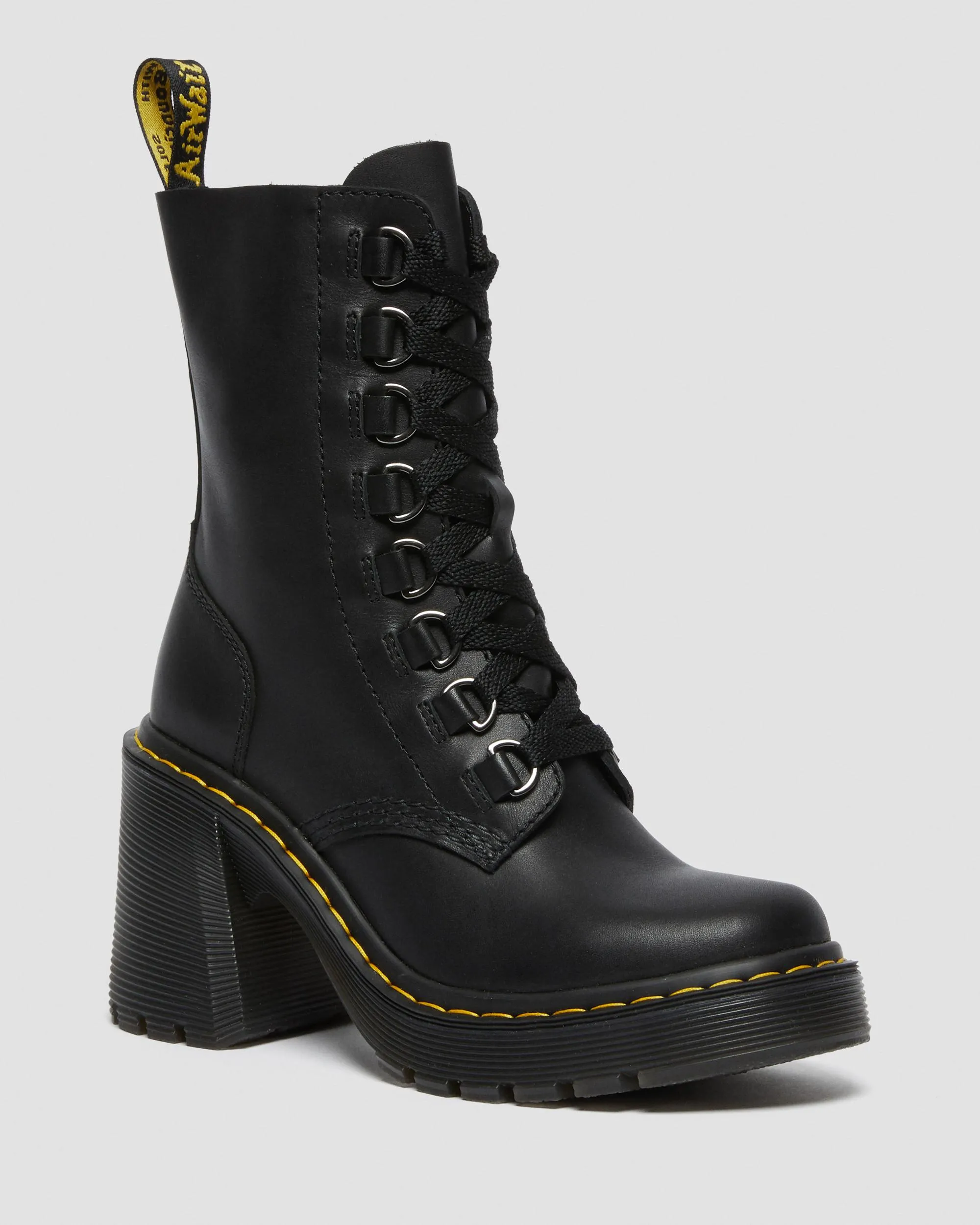 Leather Chesney flared heel lace-up boots by Dr. Martens