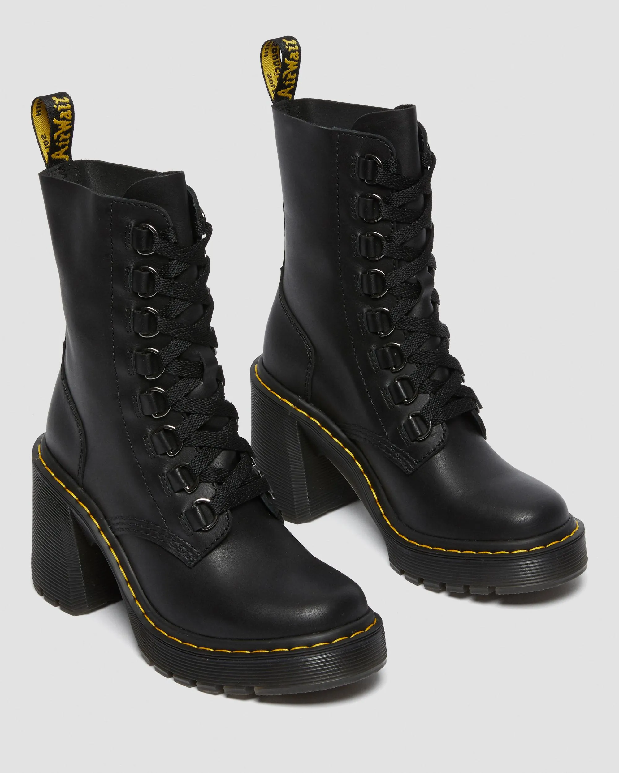 Leather Chesney flared heel lace-up boots by Dr. Martens