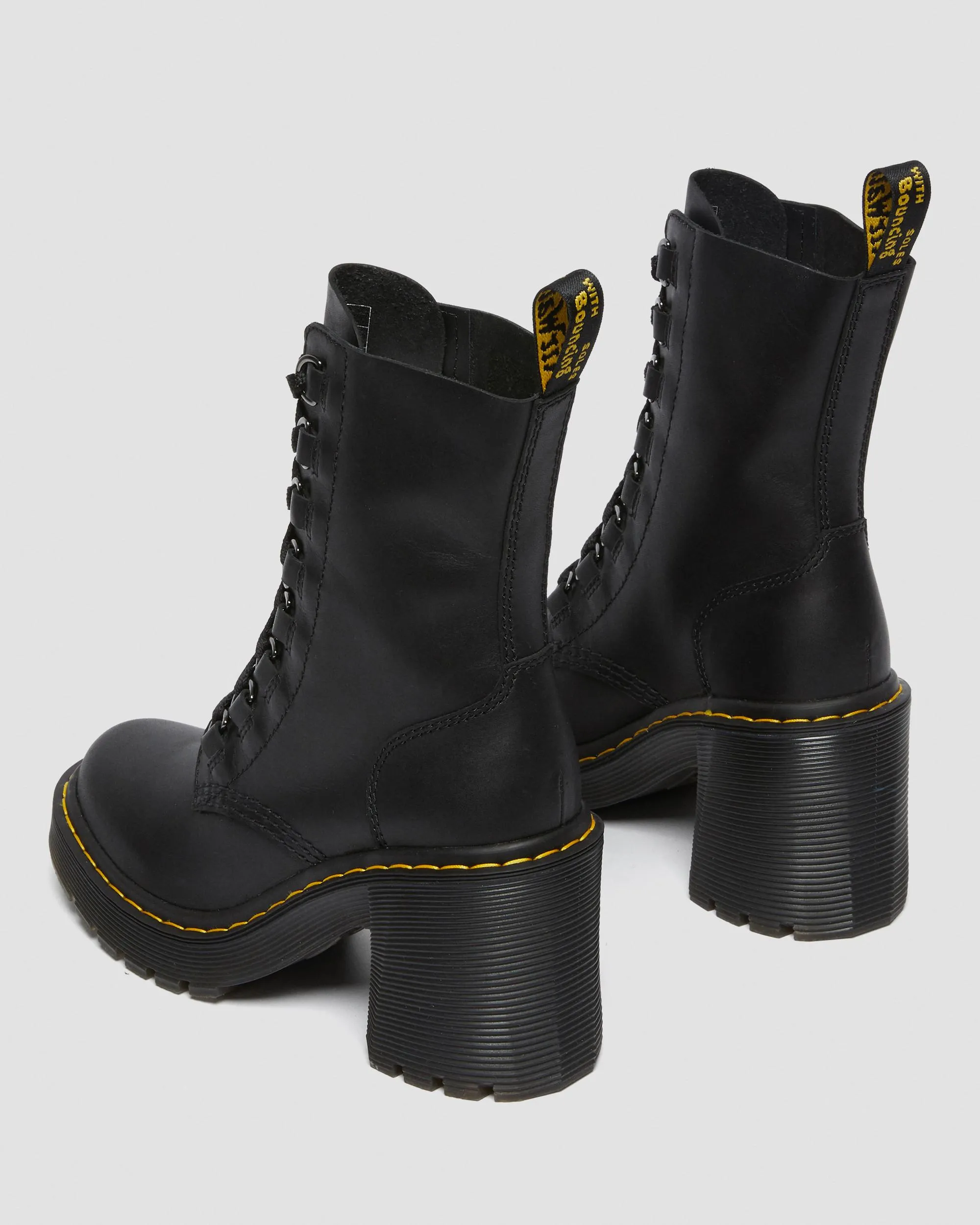 Leather Chesney flared heel lace-up boots by Dr. Martens