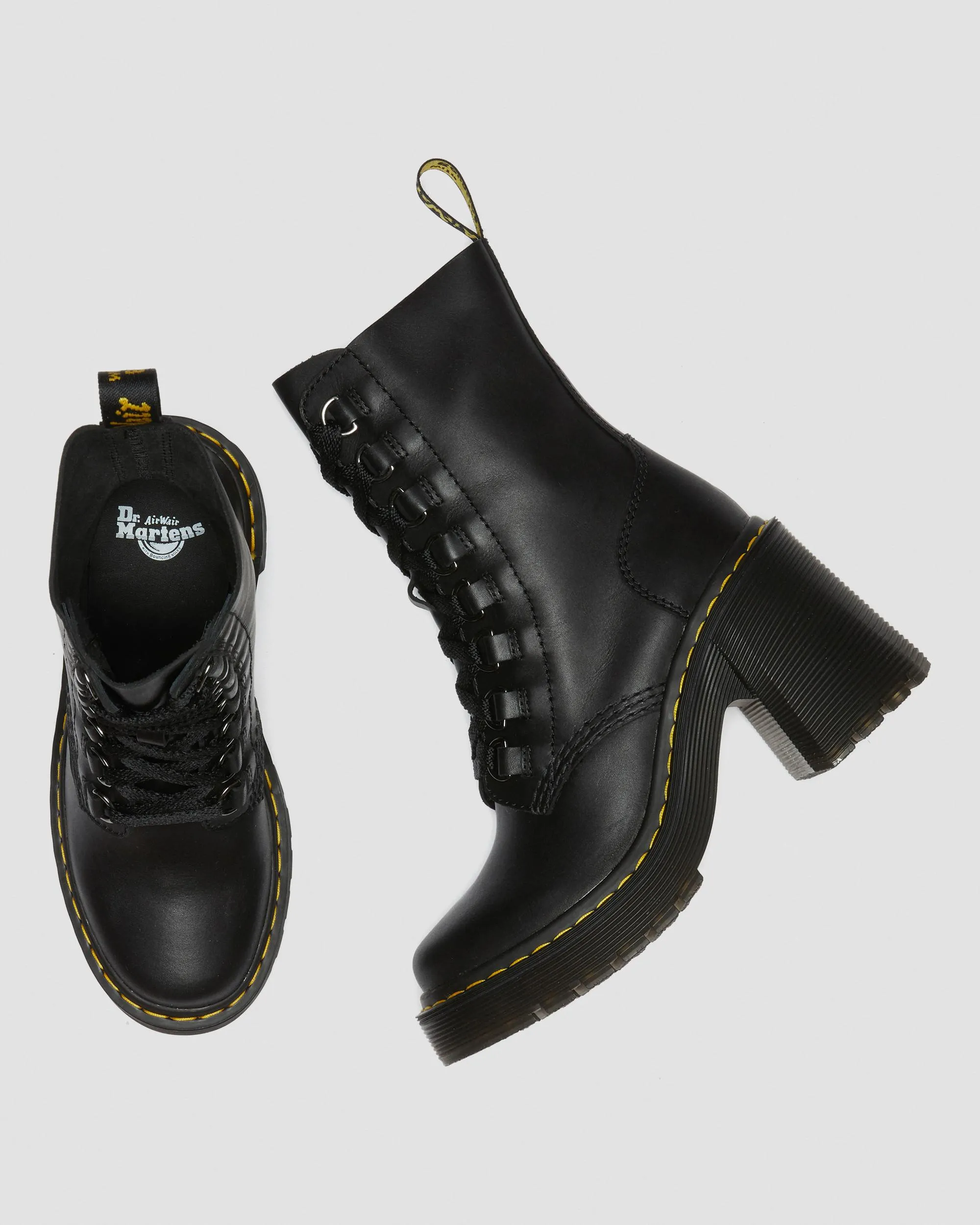 Leather Chesney flared heel lace-up boots by Dr. Martens