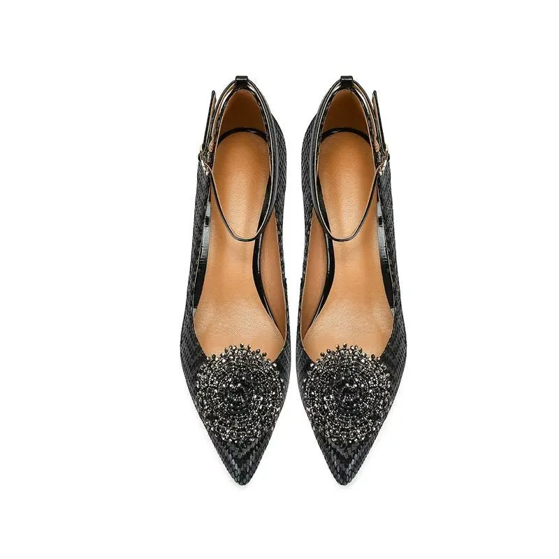 Leather Chic Exotic Pattern Office Lady Heels