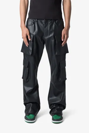 Leather Double Snap Cargo Pants - Black