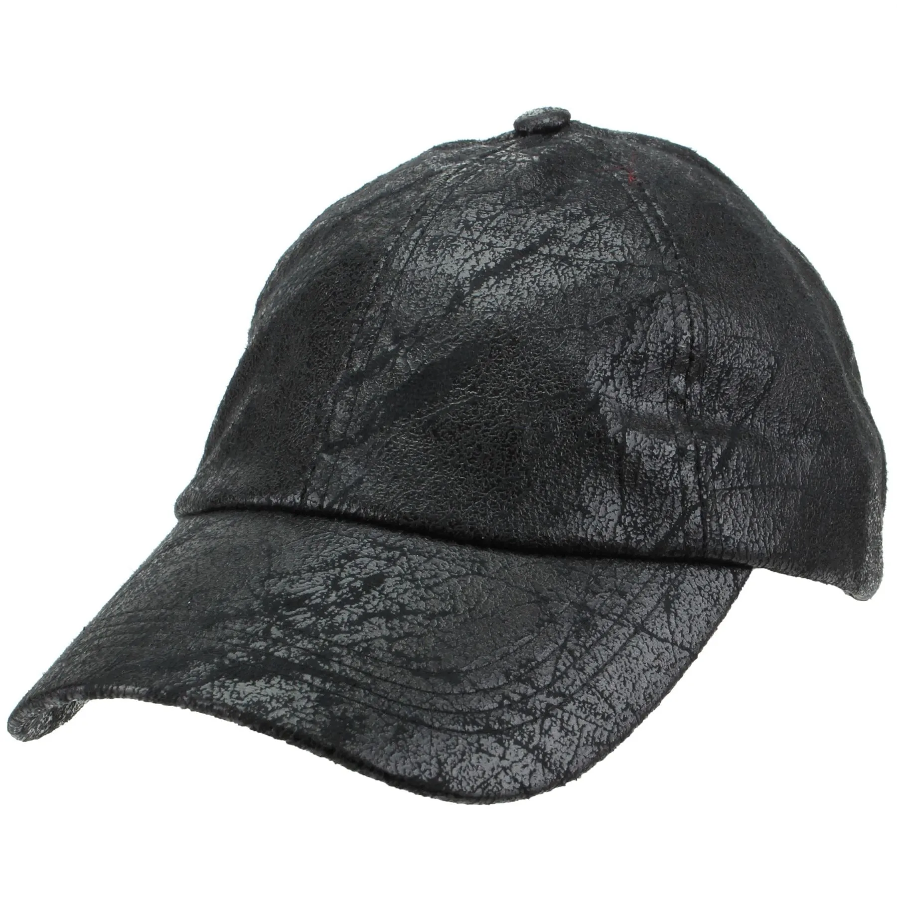 Leather Effect Baseball Cap - Black