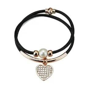 Leather Faux Pearl Crystal Bracelet