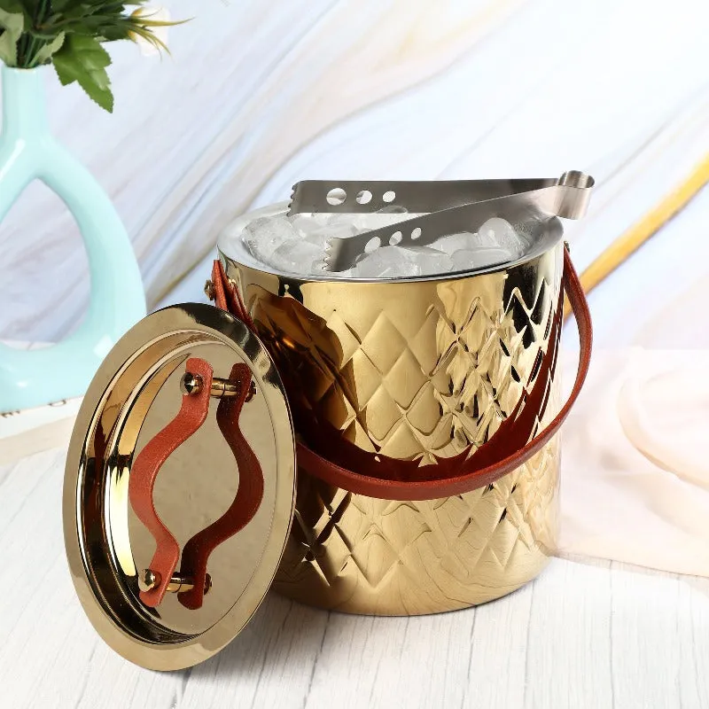 LEATHER HANDLE ICE BUCKET WITH TONG