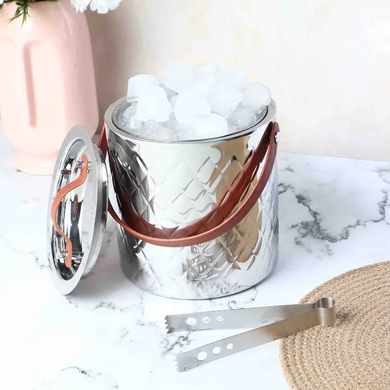 LEATHER HANDLE ICE BUCKET WITH TONG