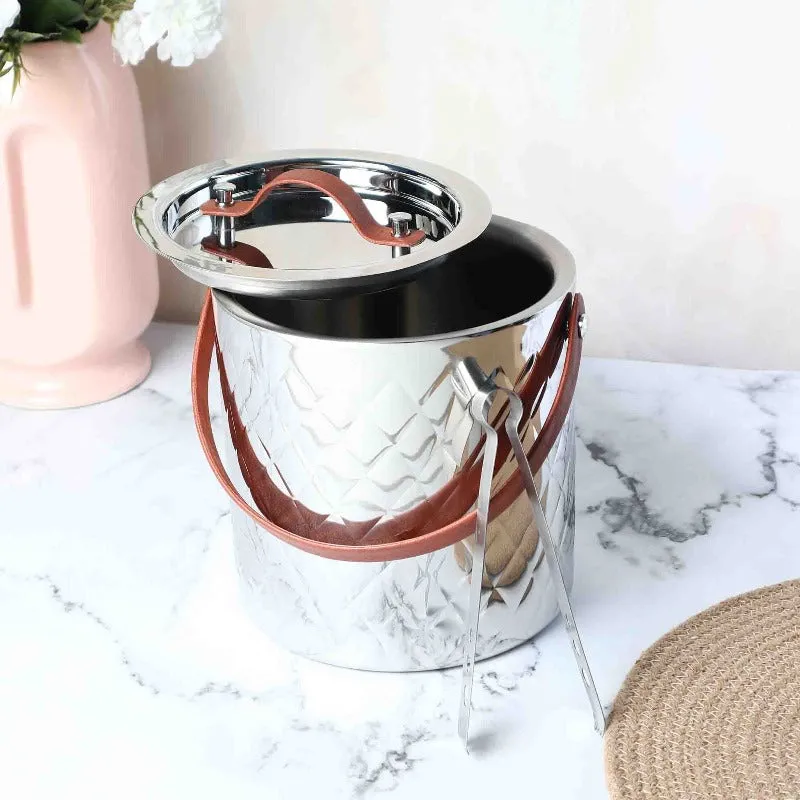 LEATHER HANDLE ICE BUCKET WITH TONG