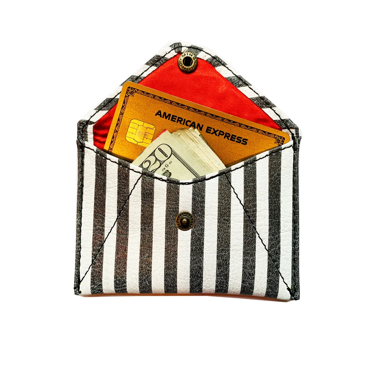 LEATHER MINI–WALLET - B&W STRIPED