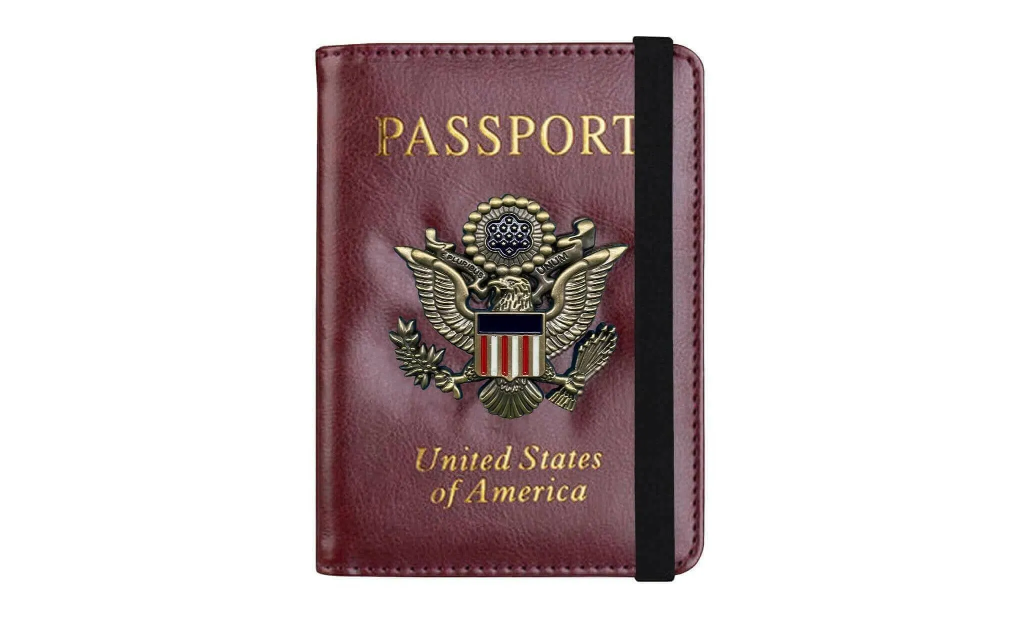 Leather Passport Wallet With Vaccination Card Slot & Elastic Strap