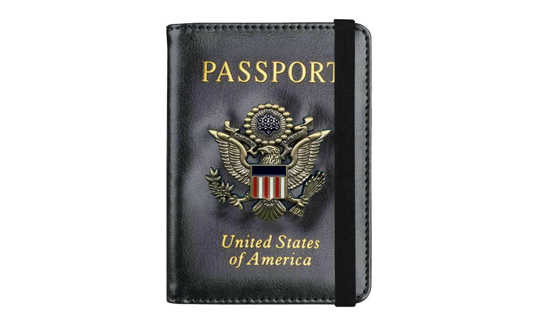 Leather Passport Wallet With Vaccination Card Slot & Elastic Strap