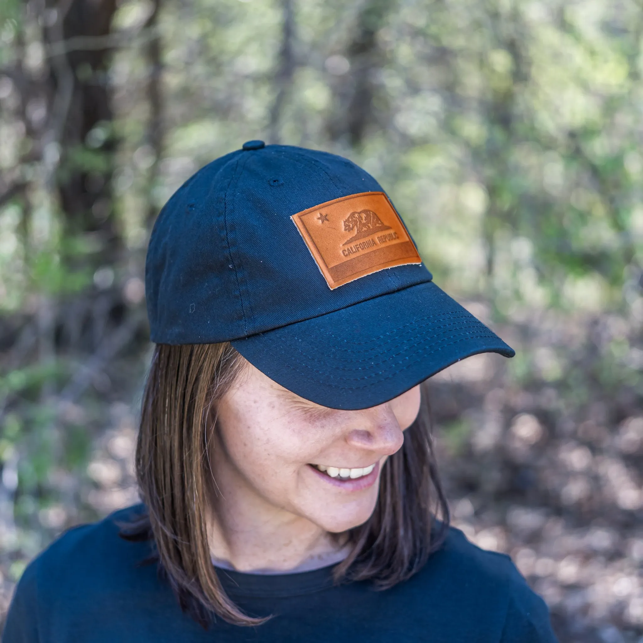 Leather Patch Unstructured Style Hat - California Flag Stamp