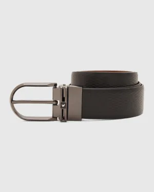 Leather Reversible Black & Tan Textured Belt - Tetra