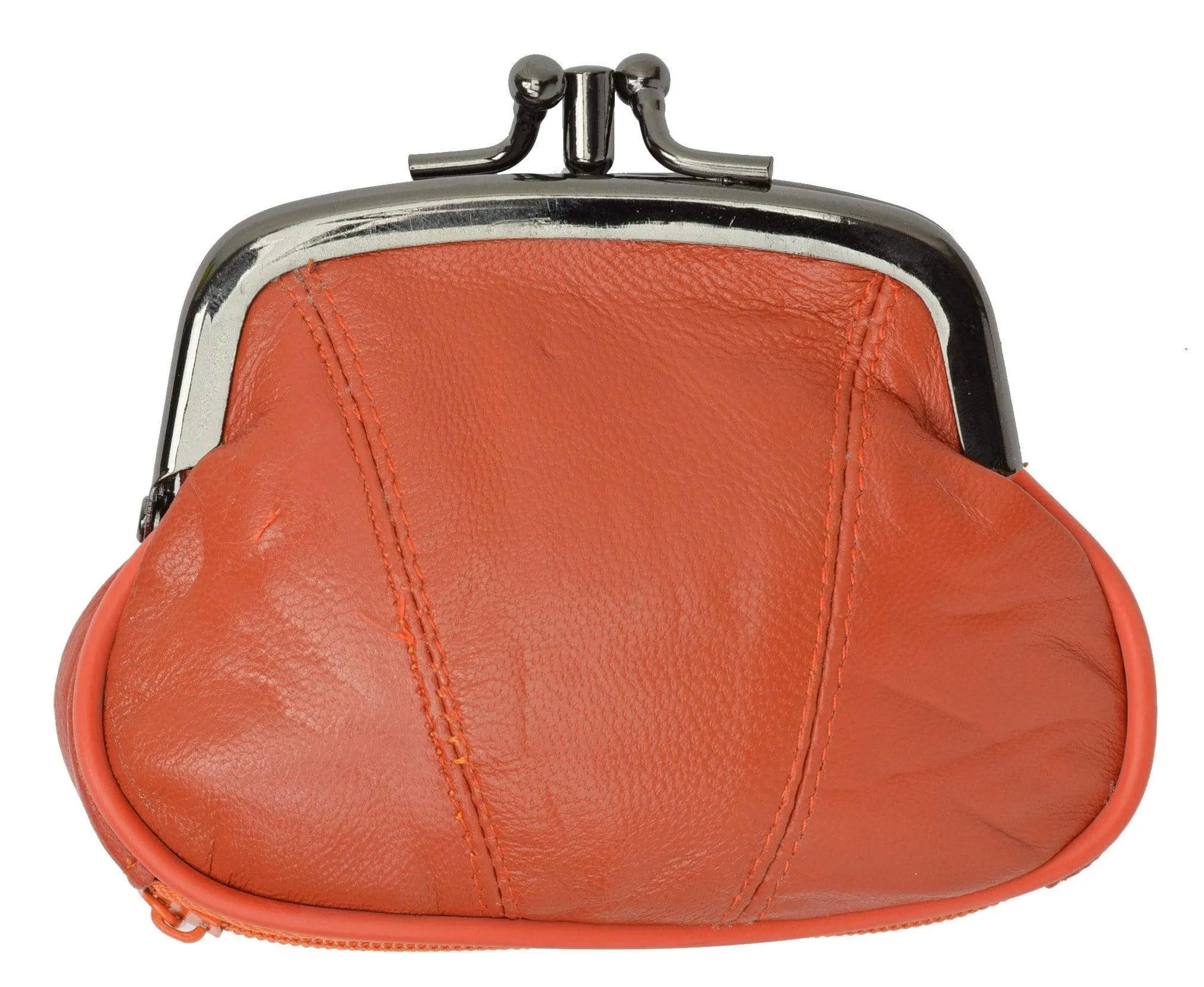 Leather Small Change Purse Double Frame with Zipper Pocket Y022