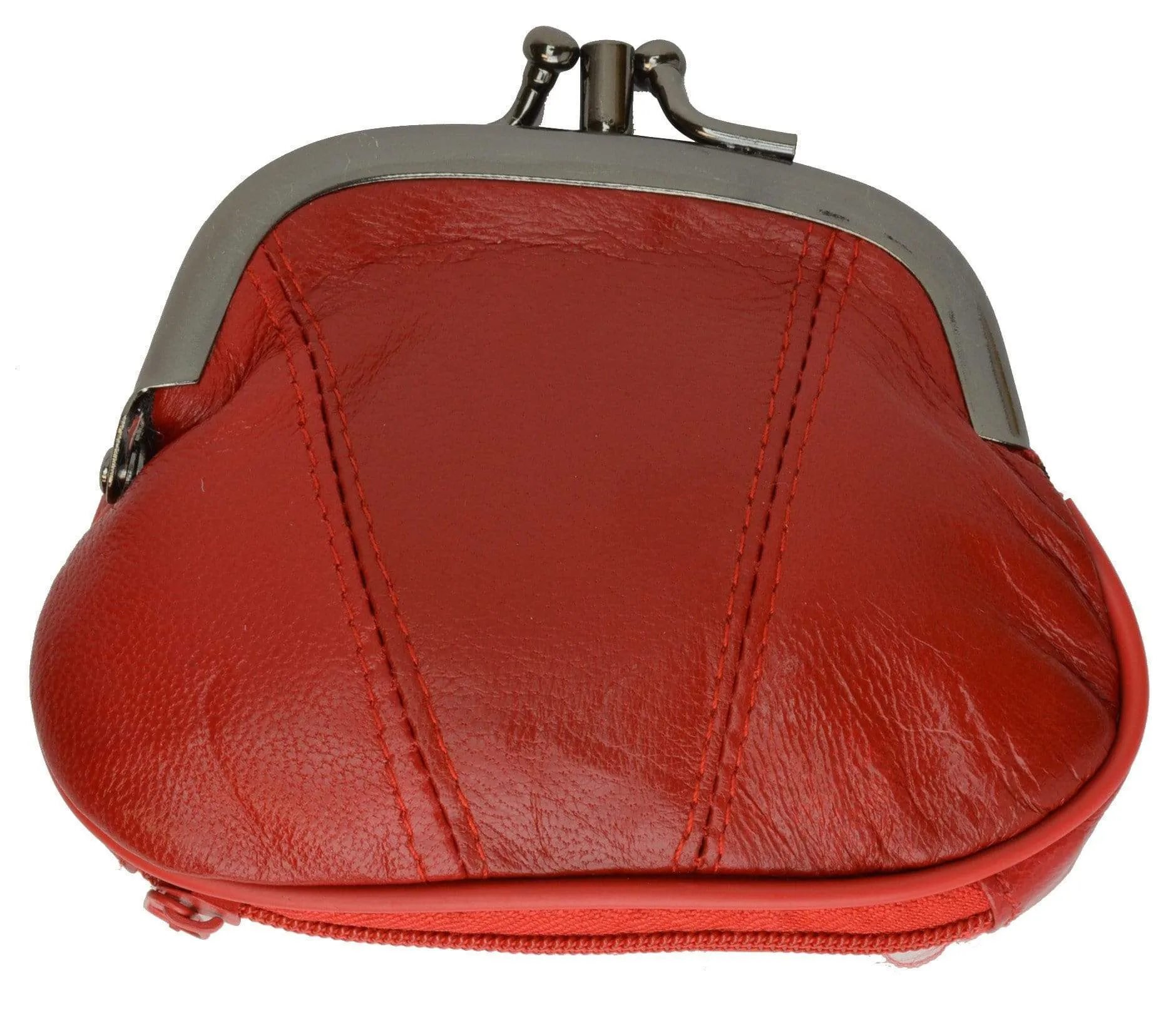 Leather Small Change Purse Double Frame with Zipper Pocket Y022