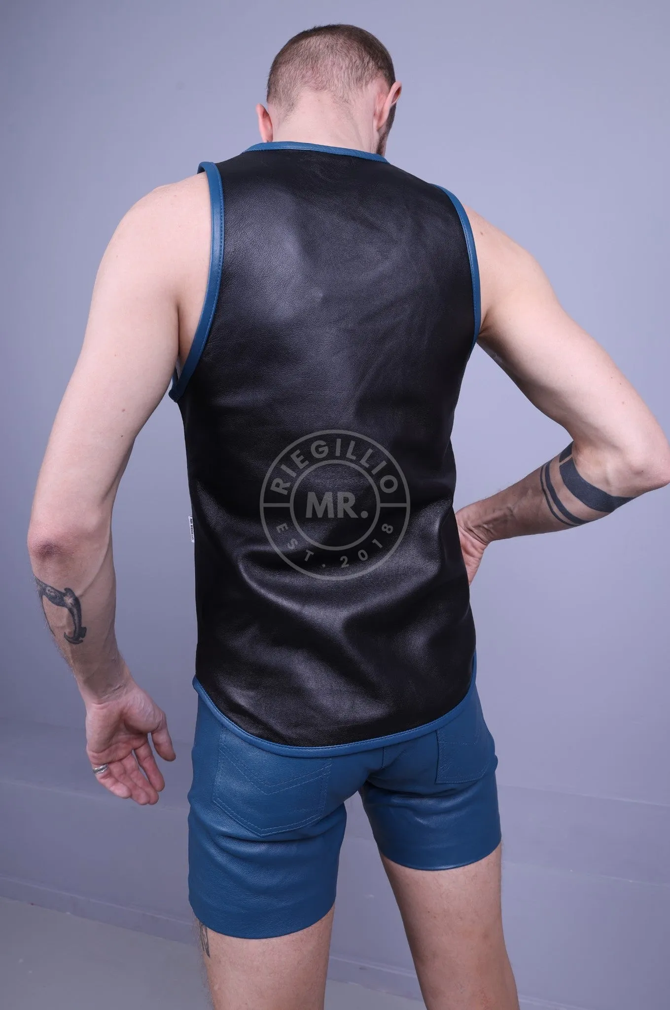 Leather Tank Top - Jeans Blue Piping