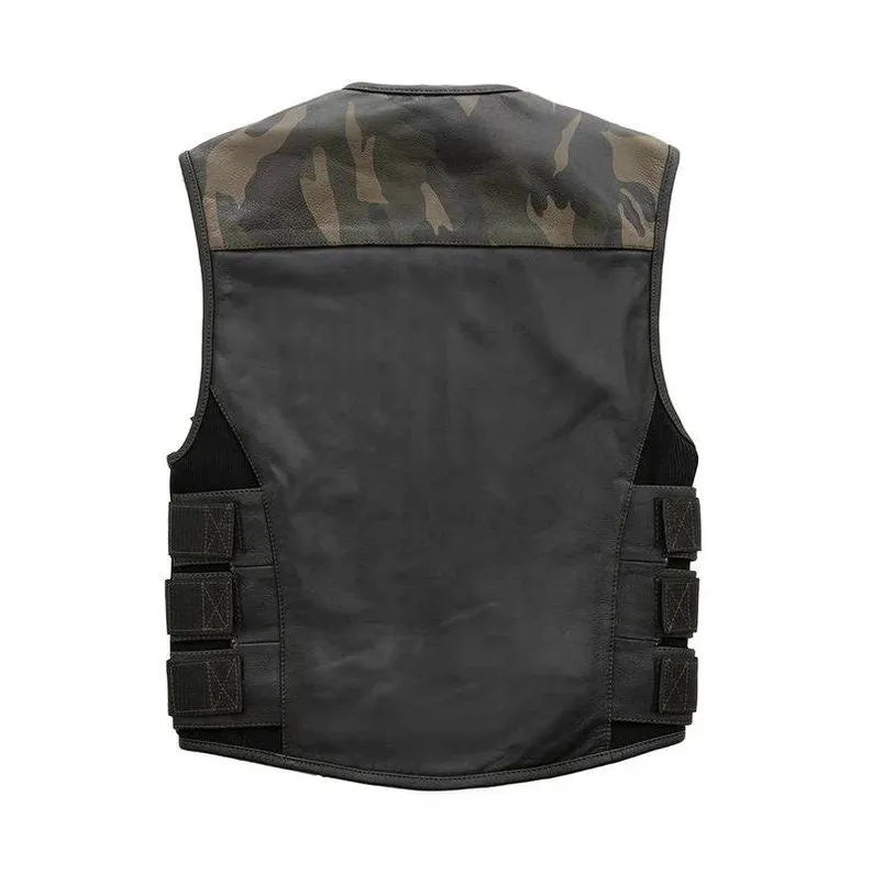 Leather Vest ,Mens Hunt Club Black Leather Vest Leather Build Denim Style Ride Motorcycle Vest