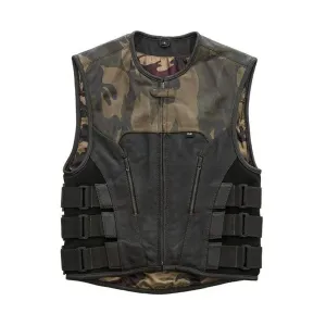 Leather Vest ,Mens Hunt Club Black Leather Vest Leather Build Denim Style Ride Motorcycle Vest