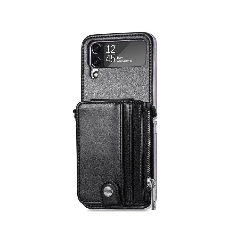 Leather Wallet and Mobile Phone Case for Samsung Z Flip 4 - Black