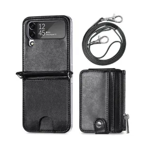 Leather Wallet and Mobile Phone Case for Samsung Z Flip 4 - Black