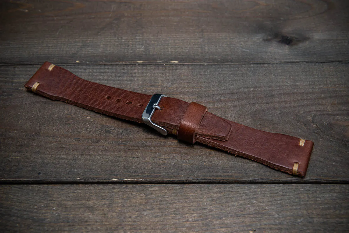 Leather watch strap 4 mm thick, Pilot model, Dark Brown Oily, handmade in Finland -