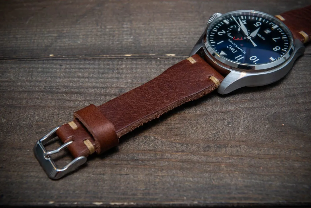 Leather watch strap 4 mm thick, Pilot model, Dark Brown Oily, handmade in Finland -