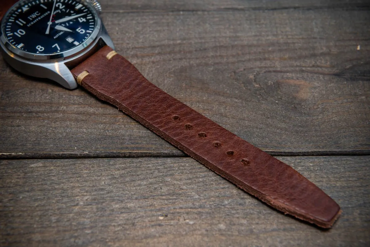 Leather watch strap 4 mm thick, Pilot model, Dark Brown Oily, handmade in Finland -