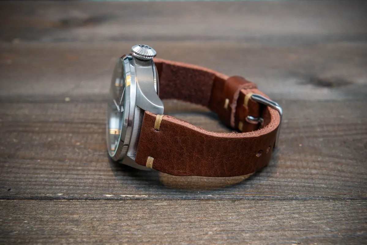 Leather watch strap 4 mm thick, Pilot model, Dark Brown Oily, handmade in Finland -