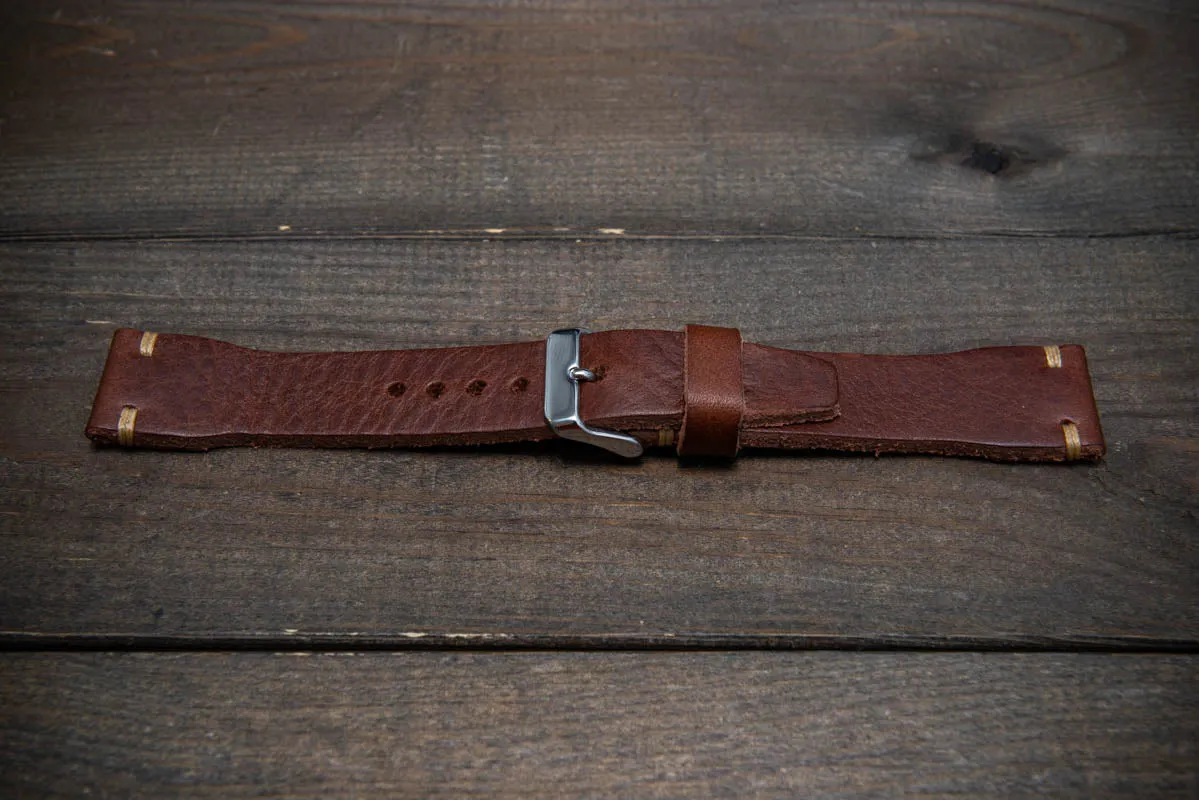 Leather watch strap 4 mm thick, Pilot model, Dark Brown Oily, handmade in Finland -