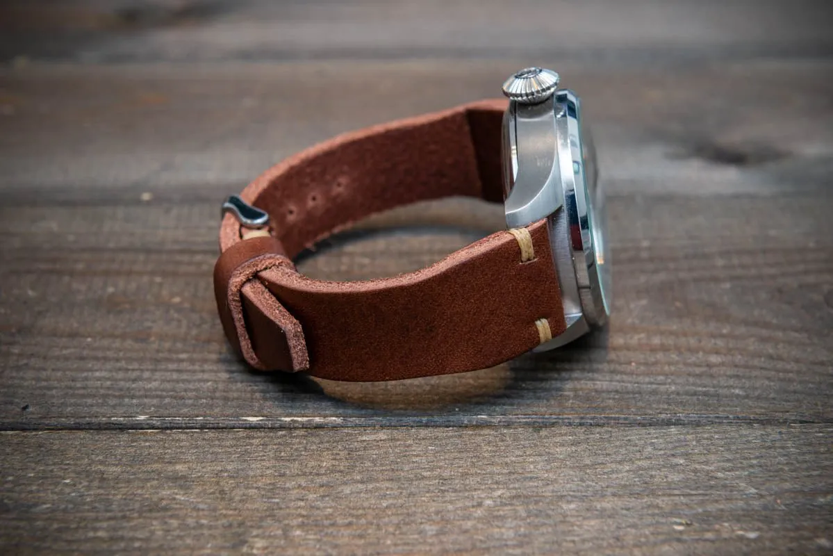 Leather watch strap 4 mm thick, Pilot model, Dark Brown Oily, handmade in Finland -