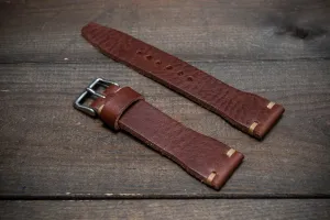 Leather watch strap 4 mm thick, Pilot model, Dark Brown Oily, handmade in Finland -