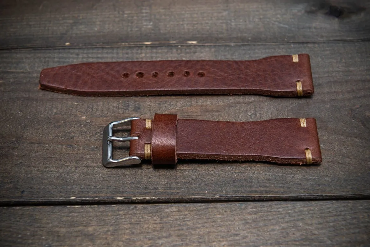 Leather watch strap 4 mm thick, Pilot model, Dark Brown Oily, handmade in Finland -