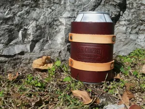 Leather Wrapped Beer Koozie with Buckles