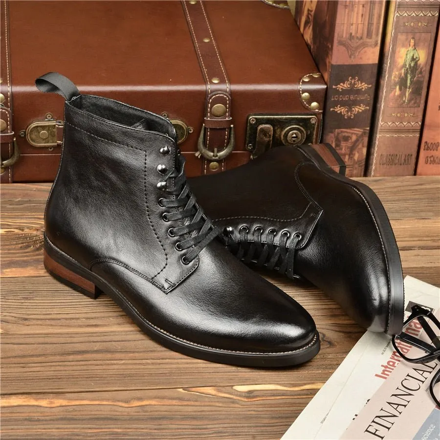 LeatherLux Exotic Lace-up Platform Ankle Boots