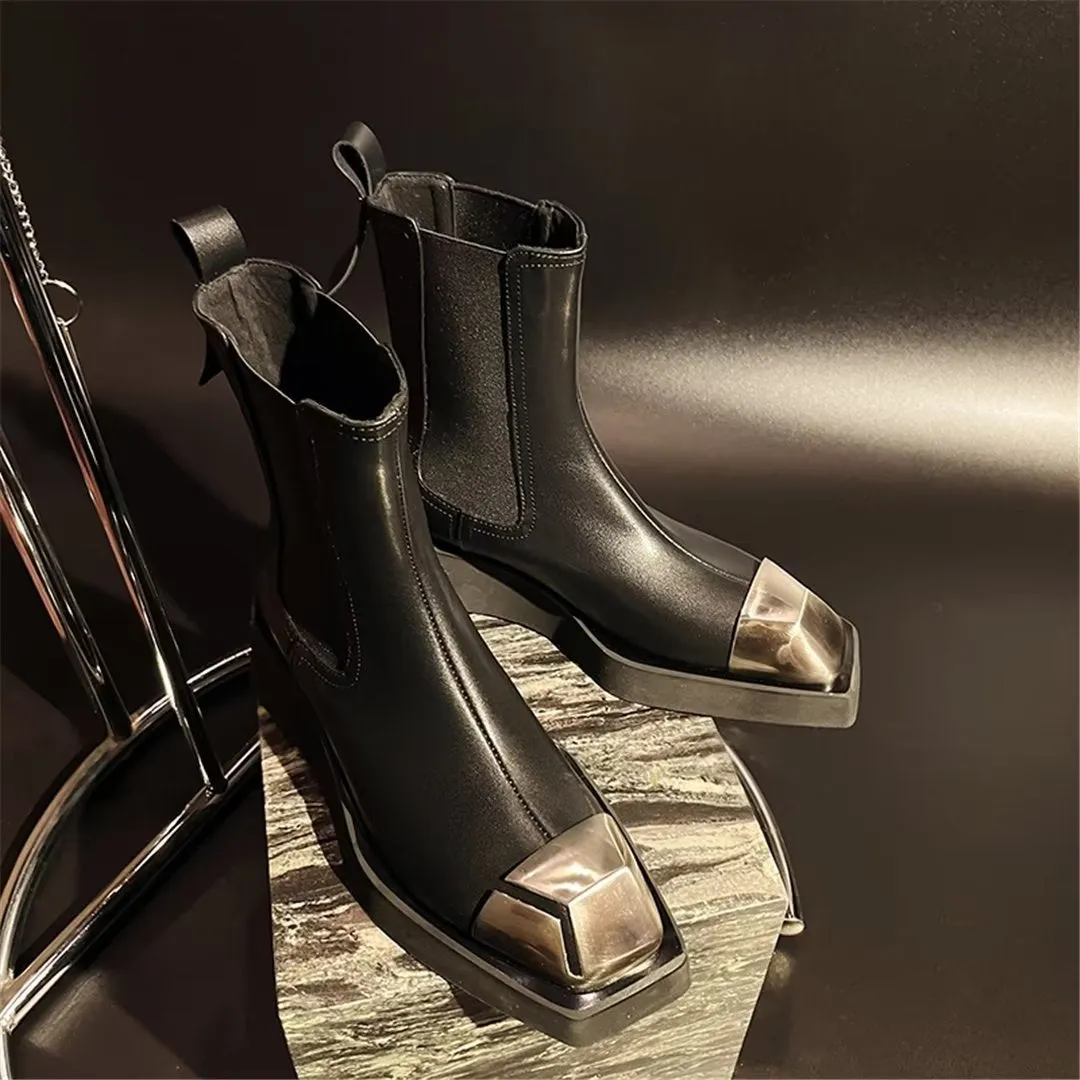 LeatherLux Opulent Square Toe Winter Boots