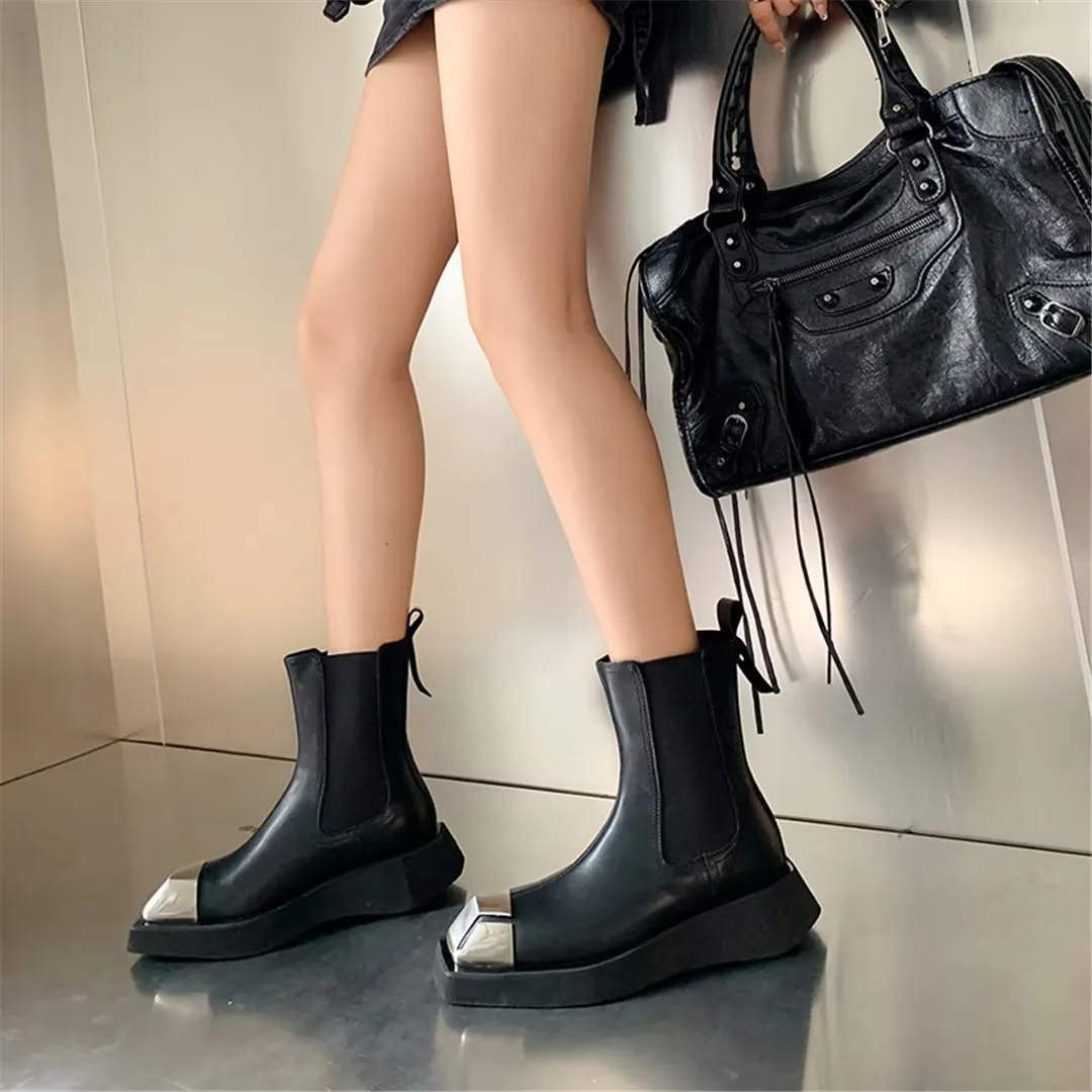 LeatherLux Opulent Square Toe Winter Boots