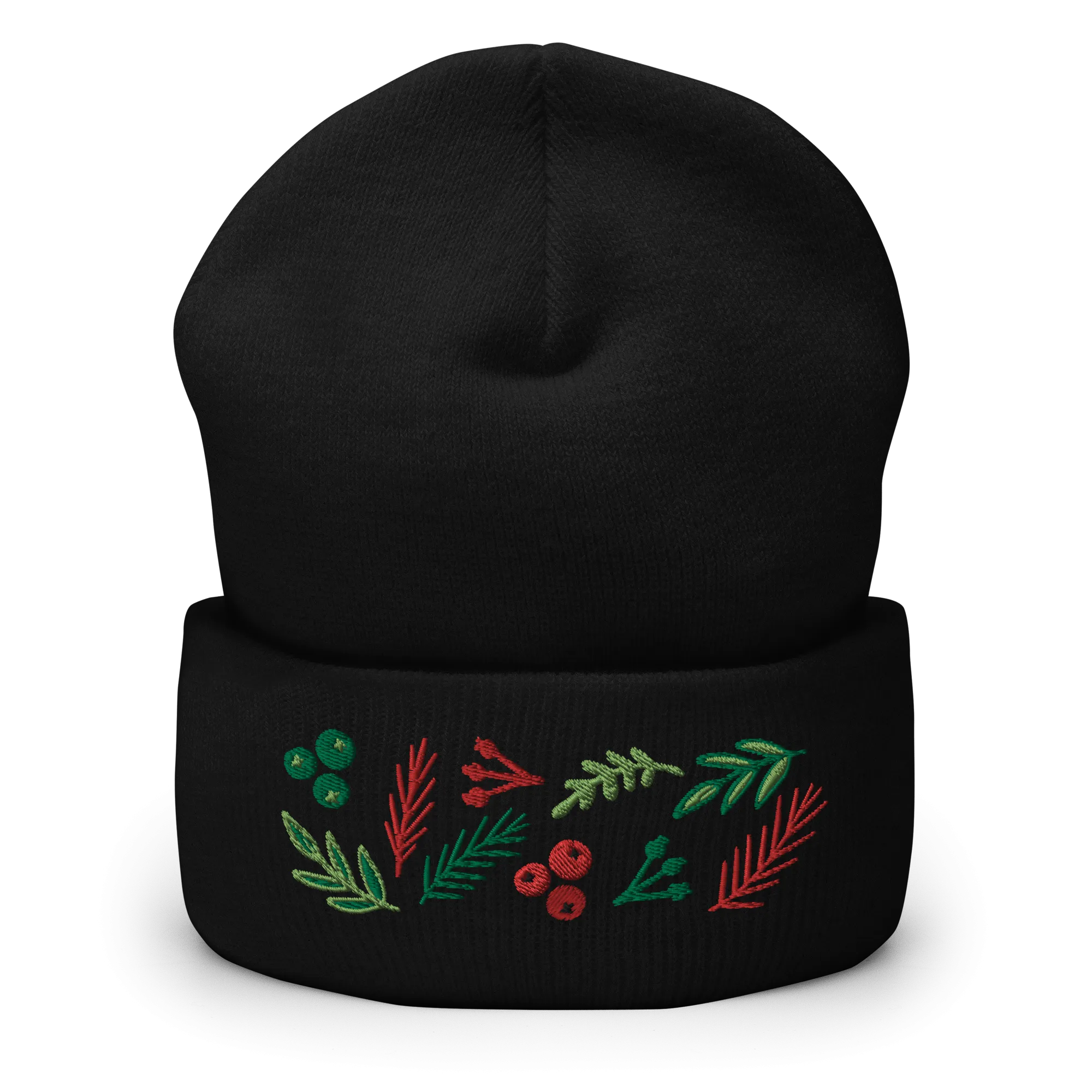 Leaves & Berries Embroidered Cuffed Beanie