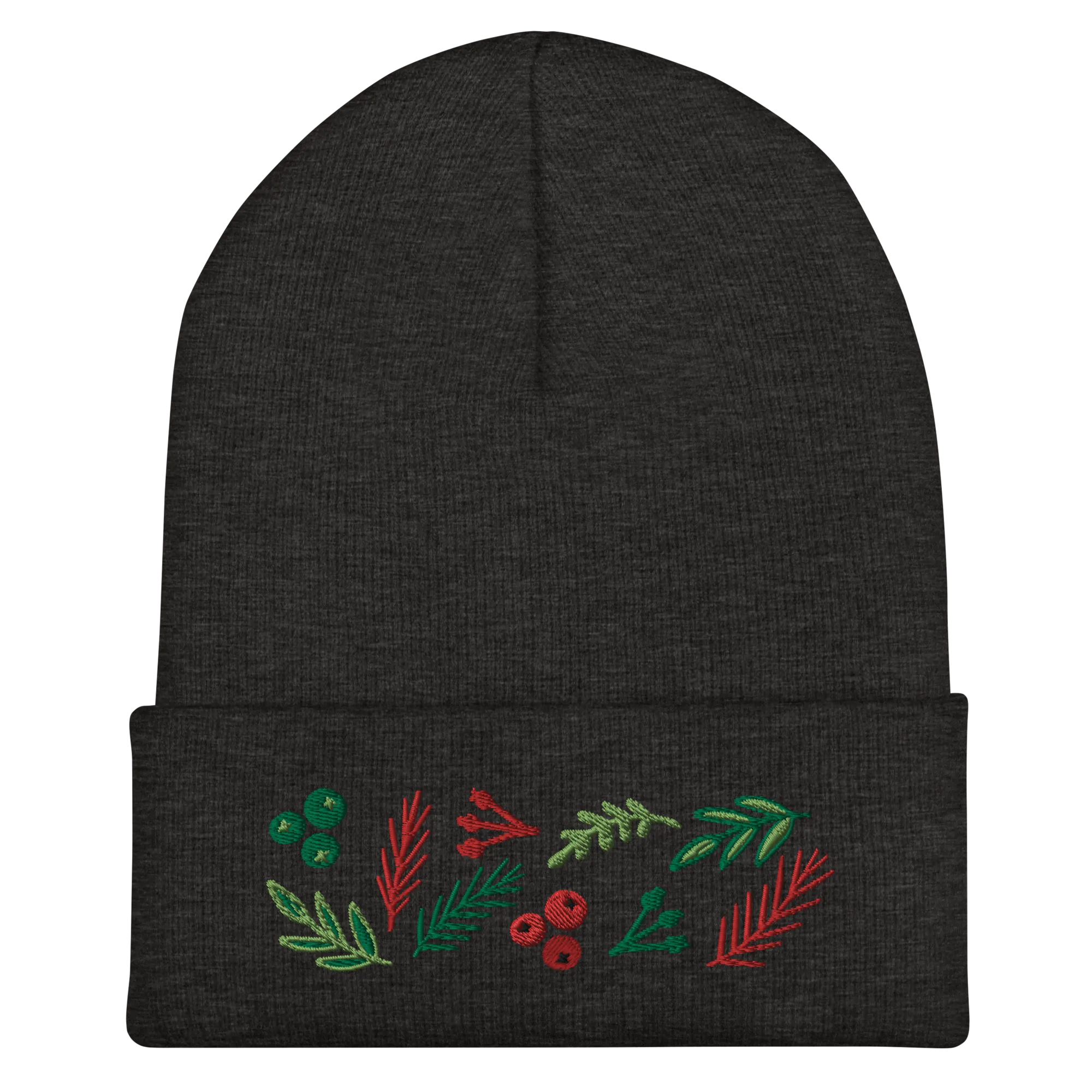 Leaves & Berries Embroidered Cuffed Beanie