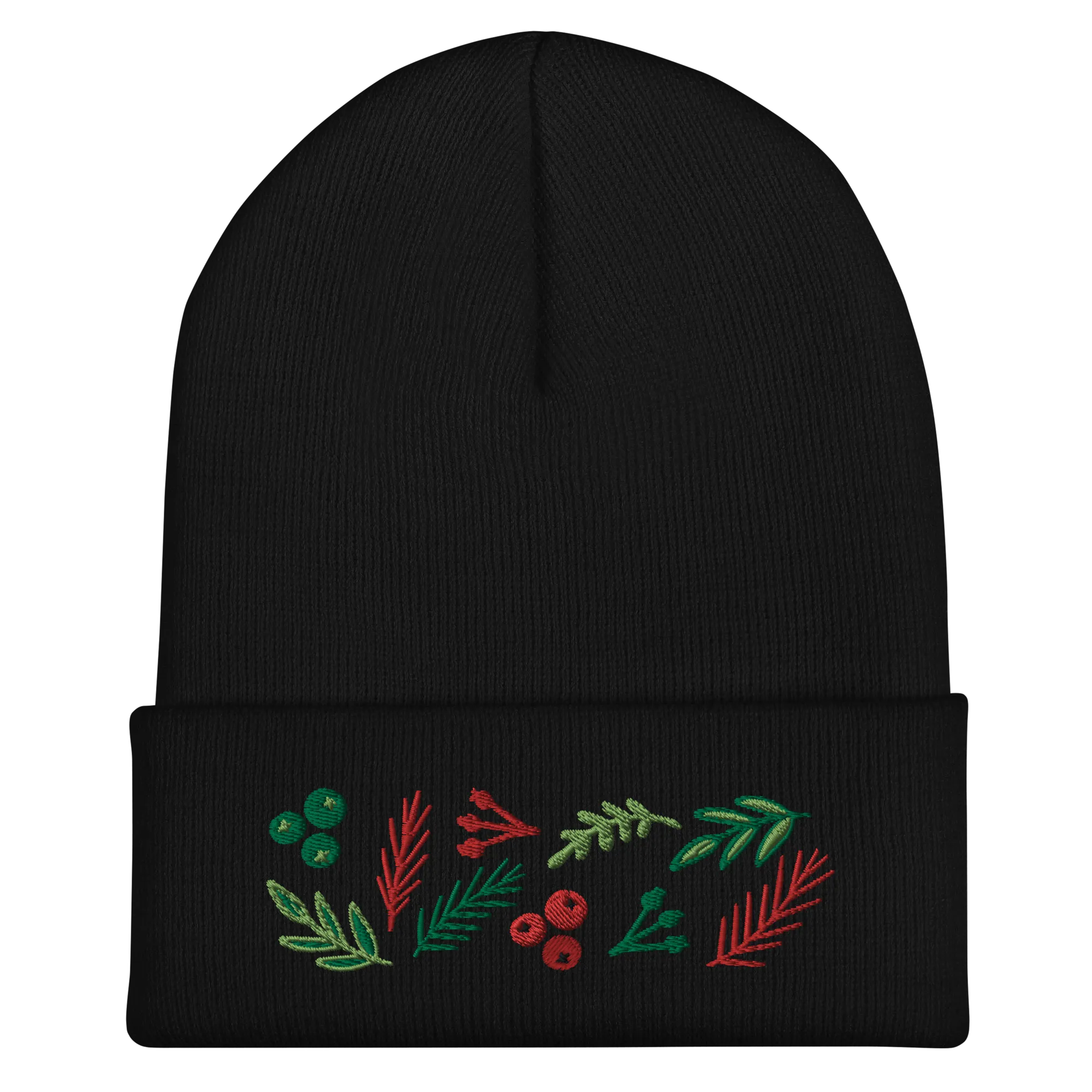 Leaves & Berries Embroidered Cuffed Beanie