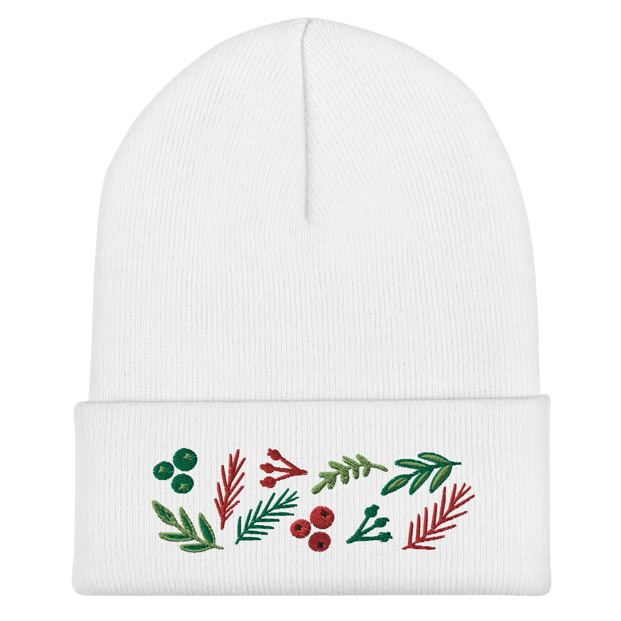 Leaves & Berries Embroidered Cuffed Beanie