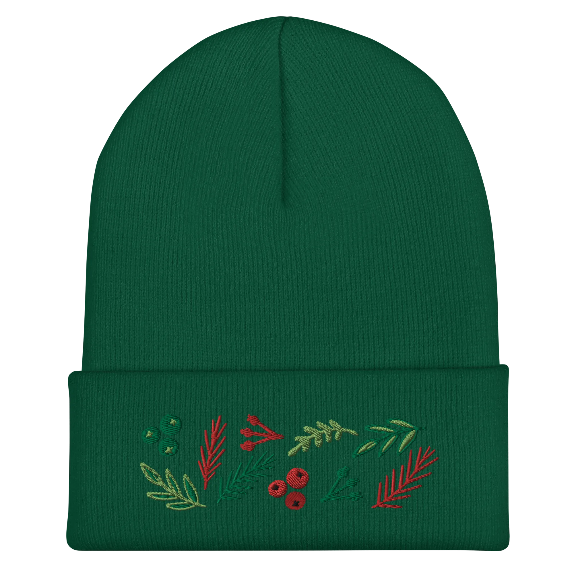 Leaves & Berries Embroidered Cuffed Beanie