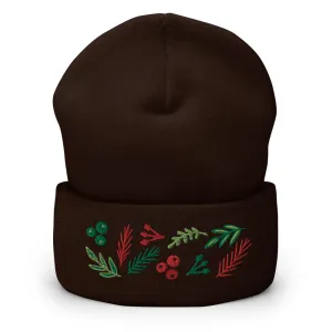 Leaves & Berries Embroidered Cuffed Beanie