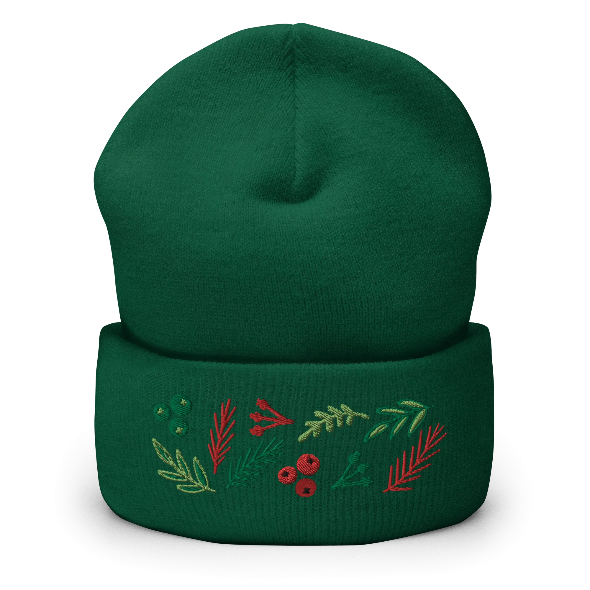 Leaves & Berries Embroidered Cuffed Beanie