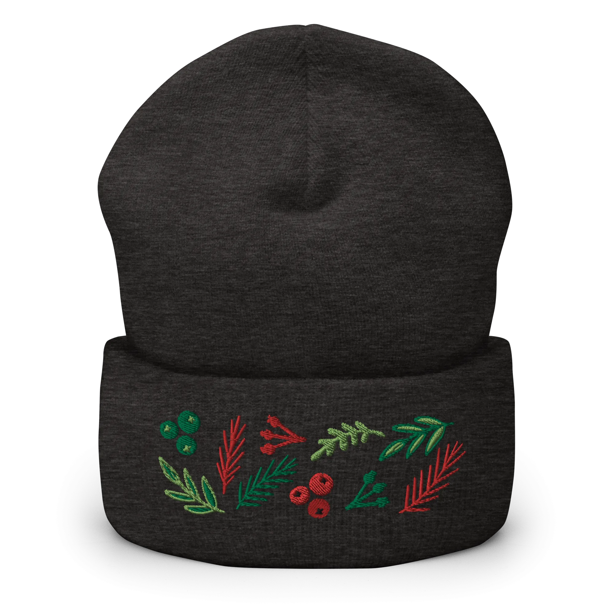 Leaves & Berries Embroidered Cuffed Beanie