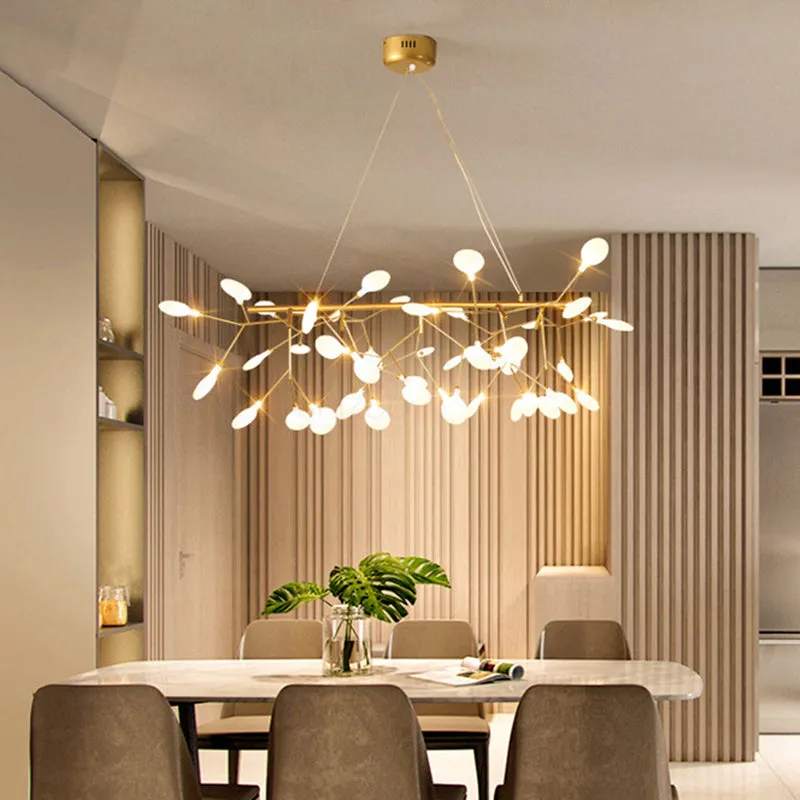 LED Metallic Gold Tree Branch Pendant Light for Minimalist Dining Room Ceiling