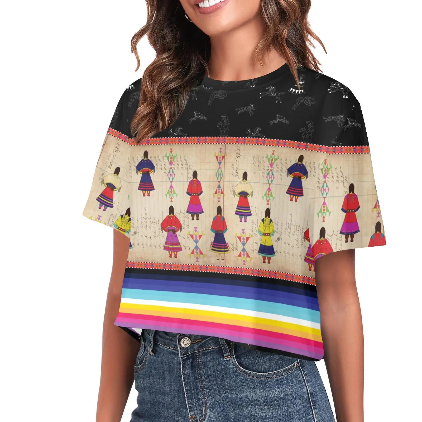 Ledger Round Dance Midnight Women's Cropped T-shirt