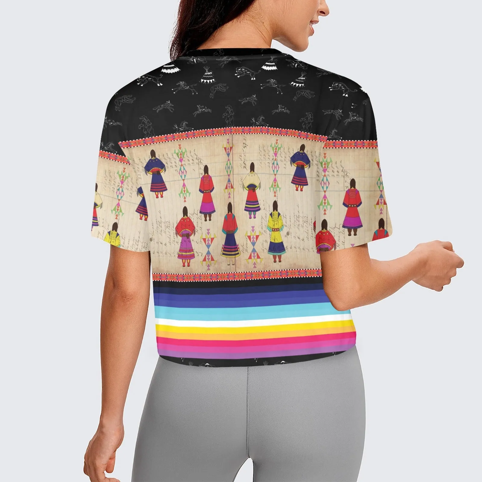 Ledger Round Dance Midnight Women's Cropped T-shirt