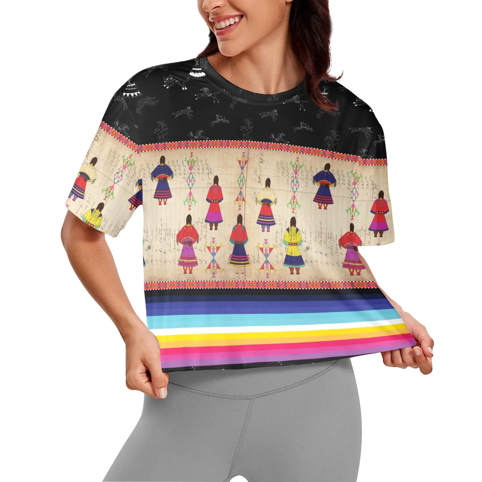 Ledger Round Dance Midnight Women's Cropped T-shirt