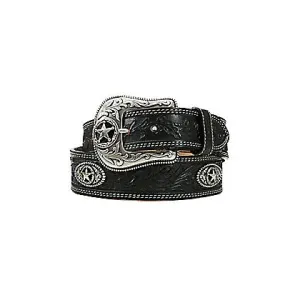 Leegin Justin Men's Ranch Black Floral Tooled Leather Belt