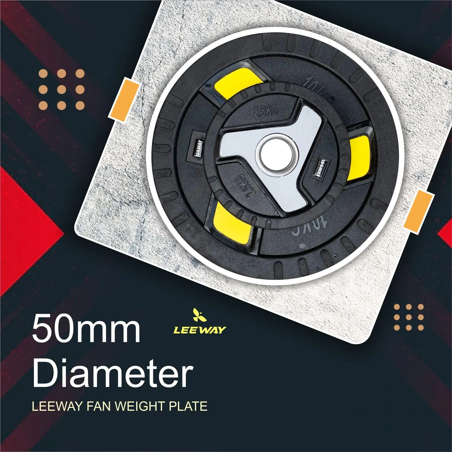 LEEWAY Fan design Rubber Weight Plates with 50 mm Dia(100kg Set)| Olympic Rubber Weight Plates| Rubber Weight| Spare Gym Weight| Barbell Weight Plate (Fan Plate 100 kg Set (2.5X4 5X4 7.5X4 10X4))